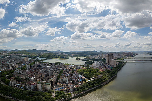 广东惠州东江及市区城市建筑航拍全景