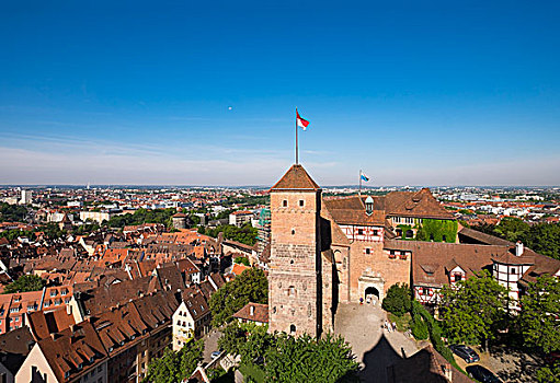 风景,纽伦堡,城堡,中间,弗兰克尼亚,巴伐利亚,德国,欧洲