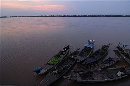 船,湄公河,黎明,柬埔寨