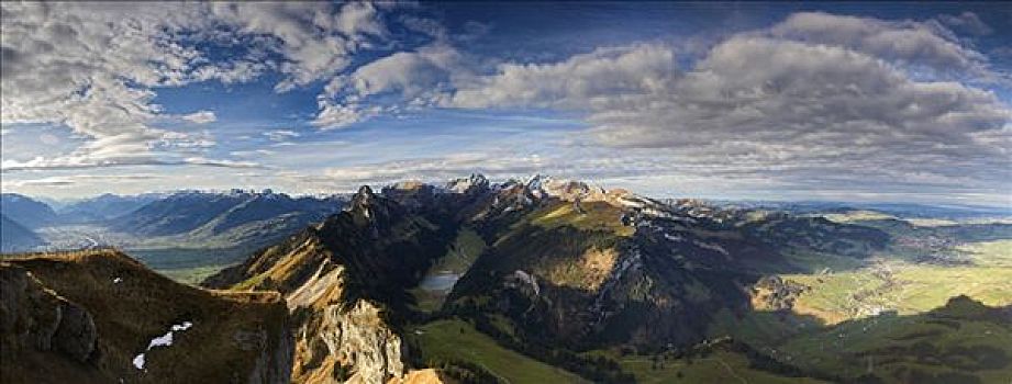 阿尔卑斯山,山,湖,左边,山谷,瑞士,欧洲