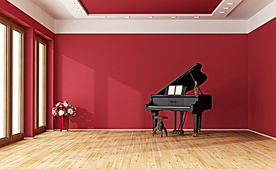 红色,房间,大钢琴