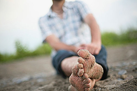 溪流,安大略省,加拿大,赤脚,遮盖,沙子