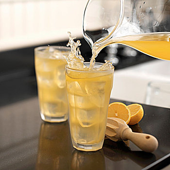 柠檬水,溅,玻璃杯,台案,清新,柠檬,榨汁器