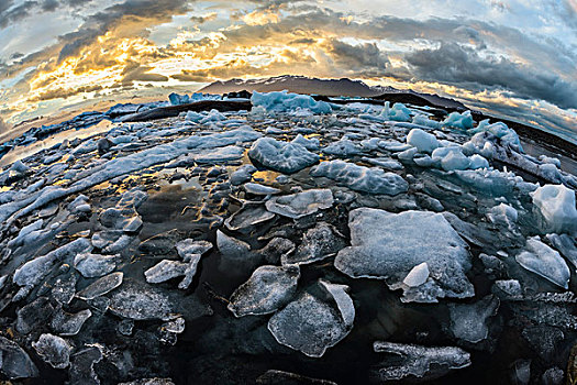 冰山,生动,云,杰古沙龙湖,结冰,泻湖,晚上,太阳,瓦特纳冰川,冰河,东方,冰岛,欧洲