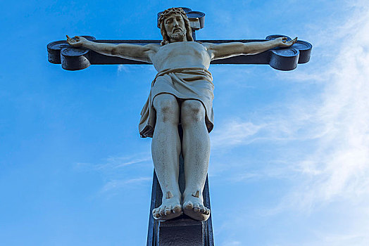 雕塑,耶稣,十字架,上弗兰科尼亚,巴伐利亚,德国,欧洲