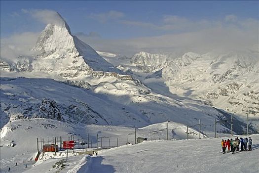滑雪胜地,策马特峰,靠近,滑雪道,马塔角,瓦莱,瑞士