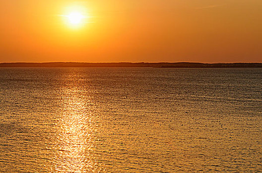 日落,泻湖,乌瑟多姆岛,岛屿,梅克伦堡前波莫瑞州,德国,欧洲