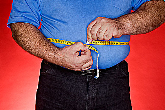 胖,男人,测量,腰部
