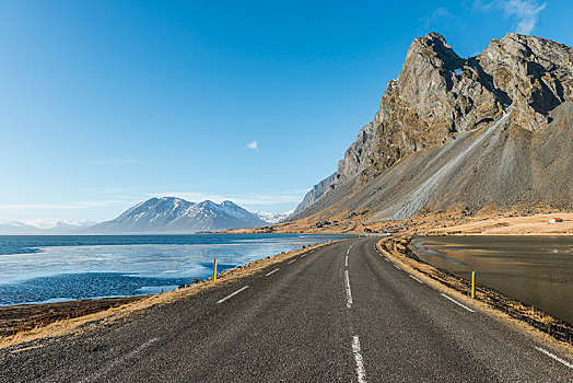 环路,道路,海洋,崎岖,风景,山,冰岛,欧洲