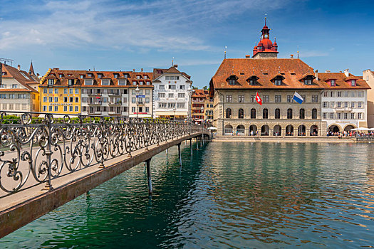 风景,老城,市政厅,河,卢塞恩市,瑞士