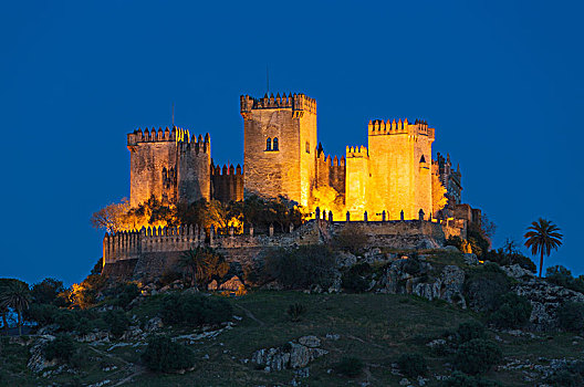 城堡,黄昏,科多巴省,安达卢西亚,西班牙,欧洲