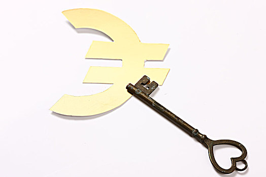 古铜钥匙和欧元货币符号