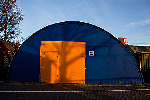 蓝色,小屋,橙色,门,影子,树,阿姆斯特丹,荷兰,四月
