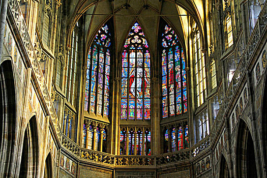 彩色玻璃窗,圣徒,大教堂,布拉格城堡,拉德肯尼,布拉格,捷克共和国,欧洲