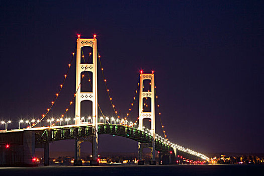 美国,密歇根,圣徒,吊桥,跨越,连接,半岛,夜晚