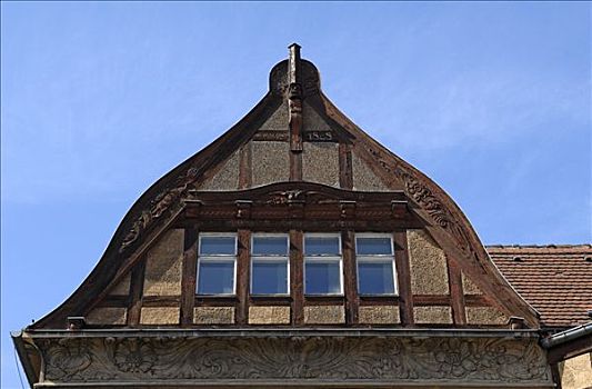 梁架,新艺术,山墙,1898年,房子,地区,德累斯顿,萨克森,德国,欧洲
