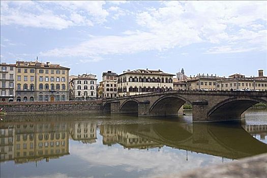 反射,拱桥,水中,阿尔诺河,佛罗伦萨,意大利