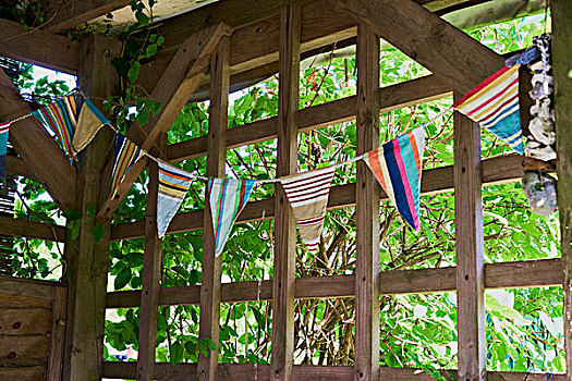 英国,花园,避暑别墅,装饰,彩旗