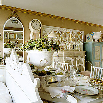 桌子,白色,老式,容器,花