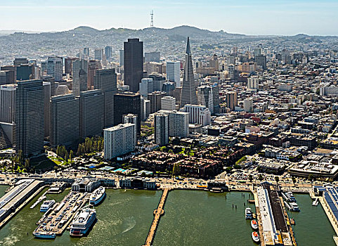 航拍,旧金山,市区,码头,风景,水,旧金山湾,区域,加利福尼亚,美国,北美