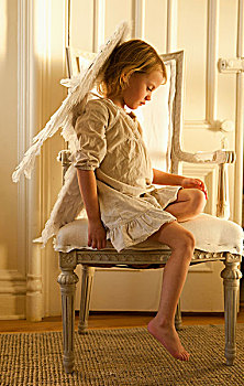 小,女孩,椅子,衣服,天使