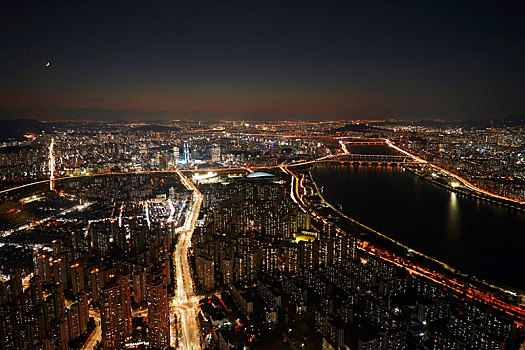 城市,黄昏,首尔,韩国
