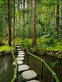 垫脚石,水塘,日本,禅园,京都,近畿地区,本州,亚洲