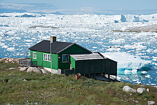 温室,岸边,冰山,海中,伊路利萨特,西格陵兰
