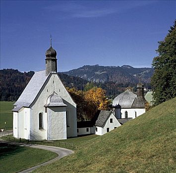 洛雷托,小教堂,山谷,山峦,奥伯斯多夫,巴伐利亚,德国,欧洲