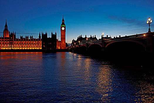议会大厦,夜晚,伦敦南岸,泰晤士河