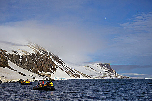 游客,黄道十二宫,充气,靠近,悬崖,斯匹次卑尔根岛,挪威