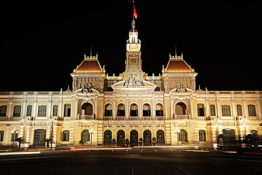 西贡市政厅,夜晚,越南
