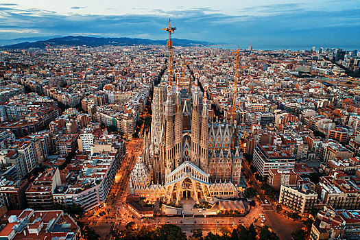 神圣家族教堂,大教堂,航拍,著名地标,巴塞罗那,西班牙