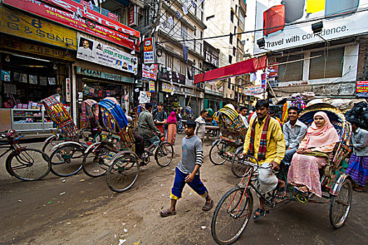 热闹街道,购物区,达卡,孟加拉,亚洲