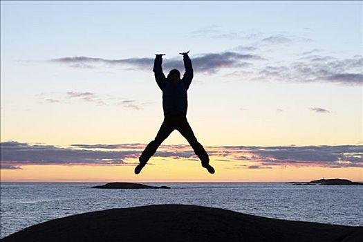 一个,男人,跳跃,日落,布胡斯,瑞典