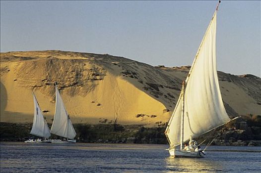埃及,三桅小帆船,尼罗河,落日余晖