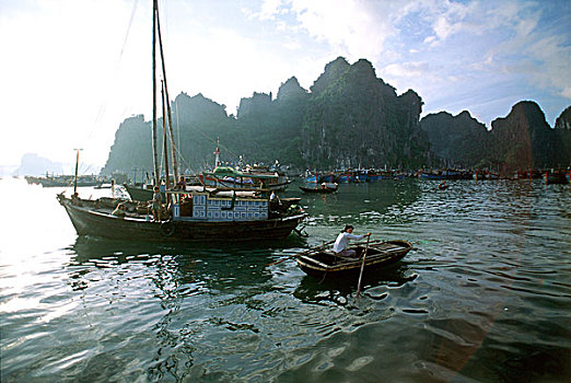越南,下龙湾,女人,划船