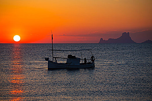 伊比萨岛,日落,风景,福门特拉岛,橙色天空