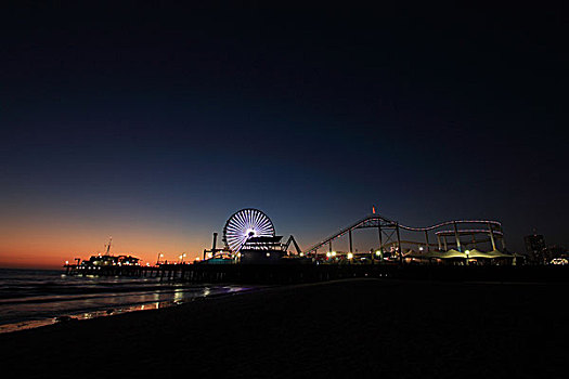 夜晚,圣莫尼卡码头,洛杉矶,加利福尼亚