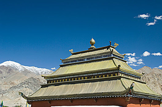 佛教寺庙,正面,山脉,查谟-克什米尔邦,印度