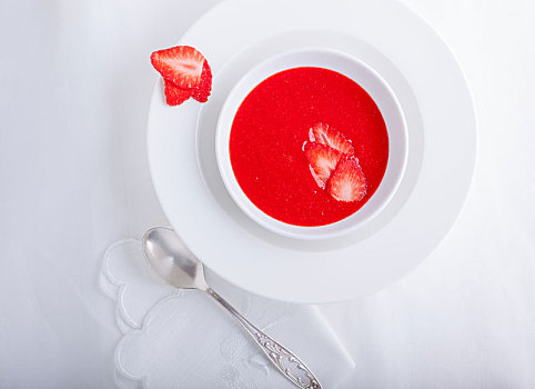 草莓,汤,白色,餐巾