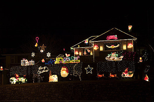 英格兰,德文郡,托奇,房子,遮盖,圣诞灯光