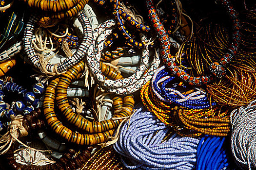 加纳,阿克拉,市场,特写,珠子,制作,饰品