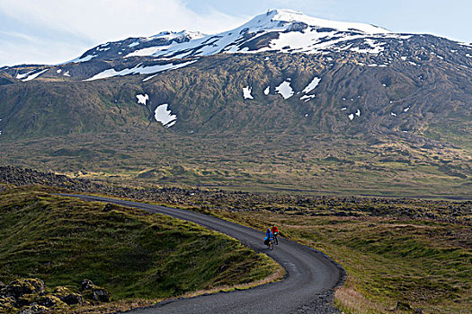 冰岛,西部,斯奈山半岛,国家公园,风景,冰河,高,熔岩原,骑车,途中