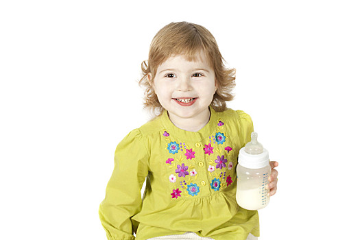 小女孩,奶瓶,隔绝,白色背景,背景
