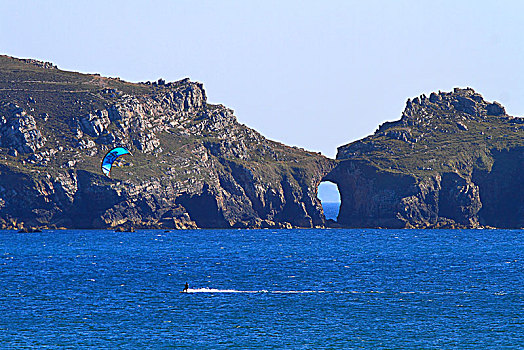 法国,布列塔尼半岛,半岛,风筝冲浪手