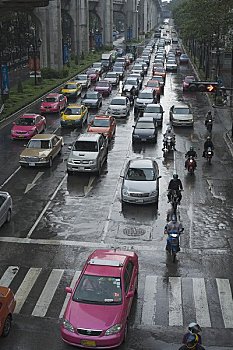 交通,雨天,曼谷,泰国