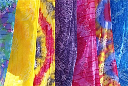 法属玻利尼西亚,塔希提岛,波拉岛,特写,许多,彩色,印花方巾,出售