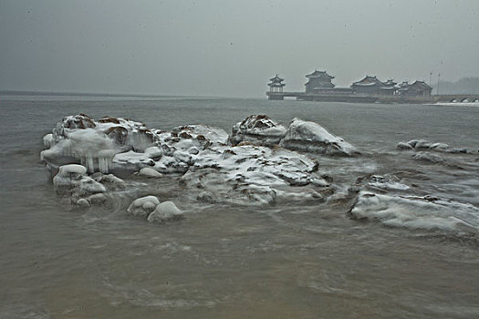 山海关,老龙头,大雪,雪后,海滨,建筑,长城,洁白,冬季,寒冷