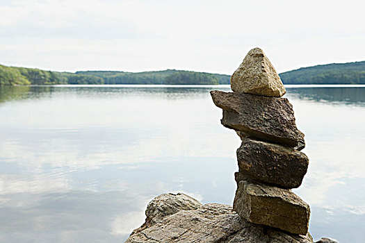 堆,石头,湖